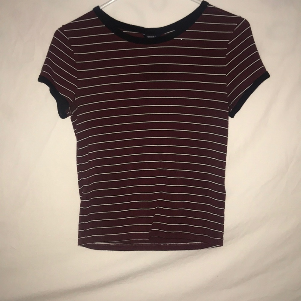 Black, white, and maroon striped t-shirt